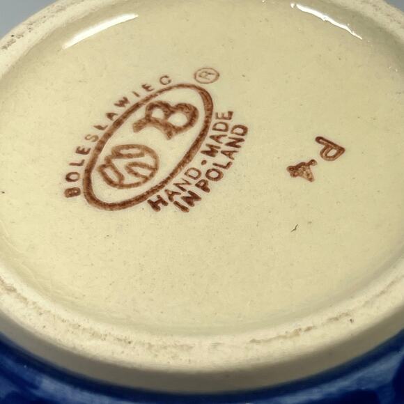 Boleslawiec Polish Pottery Blue Peacock Pitcher 36 Oz Blue Dot Swirl - Picture 9 of 9